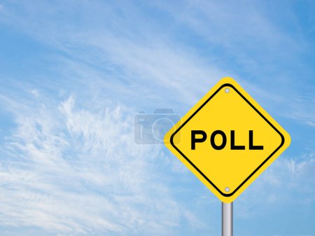 Téléchargez les photos : Panneau de transport jaune avec sondage mot sur fond bleu ciel de couleur - en image libre de droit