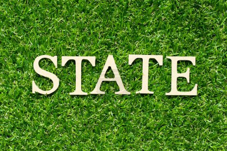 Photo for Wood letter in word state on green grass background - Royalty Free Image