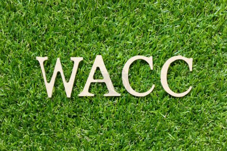 Foto de Letra de madera en la palabra WACC (abreviatura de Coste medio ponderado del capital) sobre hierba verde - Imagen libre de derechos
