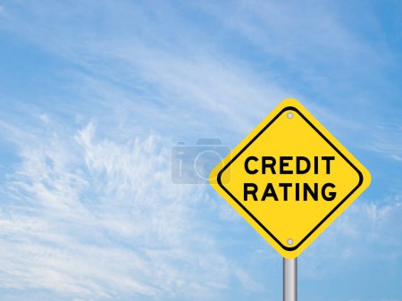 Photo for Yellow transportation sign with word credit rating on blue color sky background - Royalty Free Image