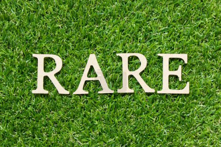 Wood letter in word rare on green grass background