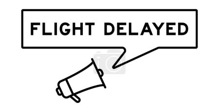Illustration for Megaphone icon with speech bubble in word flight delayed on white background - Royalty Free Image