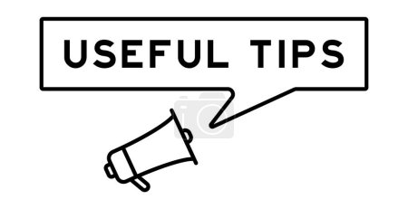 Illustration for Megaphone icon with speech bubble in word useful tips on white background - Royalty Free Image