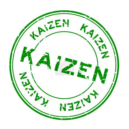Illustration for Grunge green kaizen word round rubber seal stamp on white background - Royalty Free Image