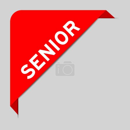 Illustration for Red color of corner label banner with word senior on gray background - Royalty Free Image