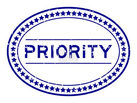 Téléchargez les illustrations : Grunge bleu priorité mot ovale caoutchouc cachet timbre sur fond blanc - en licence libre de droit