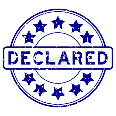 Illustration for Grunge blue declared word with star icon round rubber seal stamp on white background - Royalty Free Image