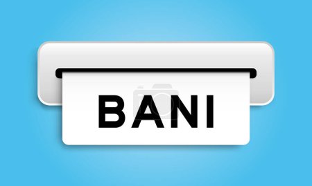 Ilustración de Banner de cupón blanco con la palabra BANI (quebradizo, ansioso, no lineal e incomprensible) de la máquina sobre fondo de color azul - Imagen libre de derechos