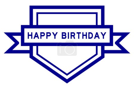 Téléchargez les illustrations : Bannière d'étiquette pentagone de couleur bleue vintage avec mot joyeux anniversaire sur fond blanc - en licence libre de droit
