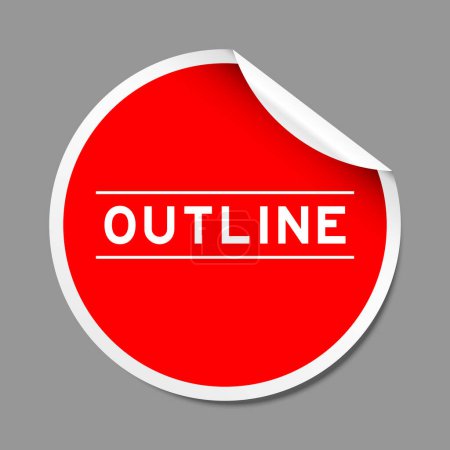 Ilustración de Etiqueta adhesiva de cáscara de color rojo con contorno de palabra sobre fondo gris - Imagen libre de derechos