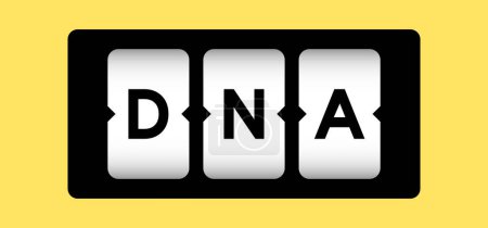 Ilustración de Color negro en la palabra ADN (abreviatura de ácido desoxirribonucleico) en banner de ranura con fondo de color amarillo - Imagen libre de derechos