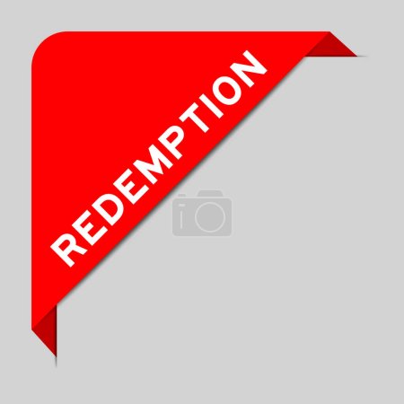 Téléchargez les illustrations : Couleur rouge de bannière d'étiquette d'angle avec rédemption de mot sur fond gris - en licence libre de droit