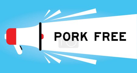 Ilustración de Icono de megáfono de color con palabra cerdo gratis en banner blanco sobre fondo azul - Imagen libre de derechos