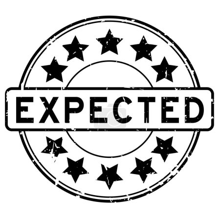 Ilustración de Grunge palabra esperada negro con sello de sello de goma redonda icono estrella sobre fondo blanco - Imagen libre de derechos