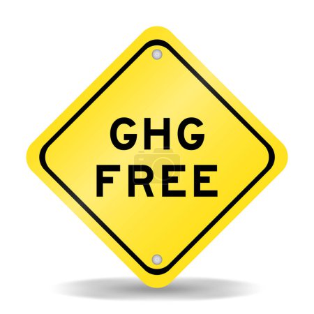 Ilustración de Signo de transporte de color amarillo con la palabra GHG (Abreviatura de gases de efecto invernadero) libre sobre fondo blanco - Imagen libre de derechos