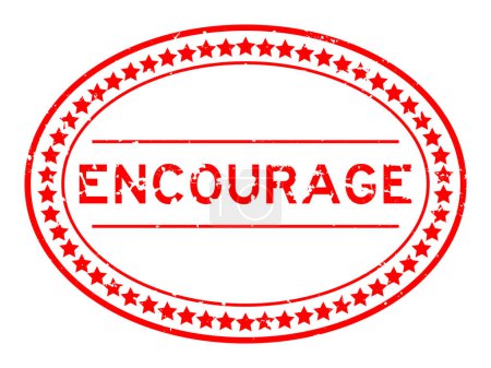 Téléchargez les illustrations : Grunge rouge encourager mot timbre de joint en caoutchouc ovale sur fond blanc - en licence libre de droit