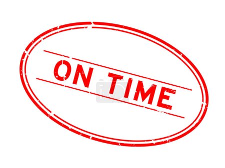 Ilustración de Grunge red on time word oval rubber seal stamp on white background - Imagen libre de derechos