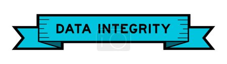 Ribbon label banner with word data integrity in blue color on white background