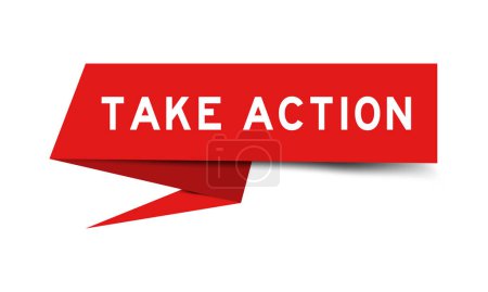 Ilustración de Red color speech banner with word take action on white background - Imagen libre de derechos