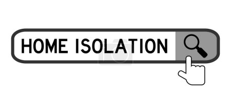 Illustration for Search banner in word home isolation with hand over magnifier icon on white background - Royalty Free Image