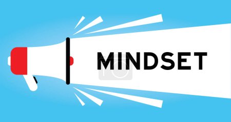 Téléchargez les illustrations : Color megaphone icon with word mindset in white banner on blue background - en licence libre de droit