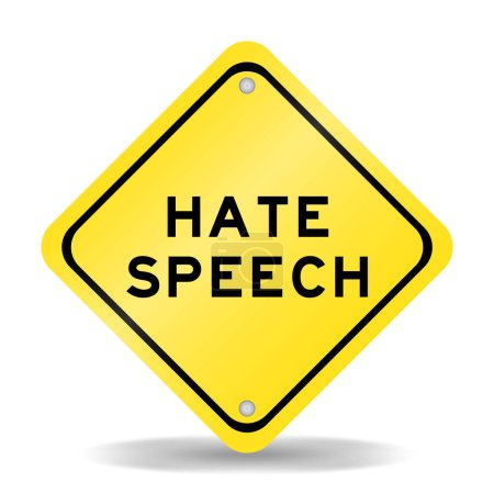 Téléchargez les illustrations : Yellow color transportation sign with word hate speech on white background - en licence libre de droit