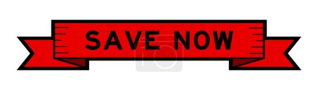Téléchargez les illustrations : Ribbon label banner with word save now in red color on white background - en licence libre de droit