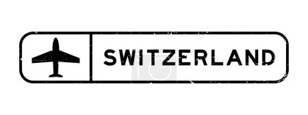 Grunge black switzerland word with plane icon square rubber seal stamp on white background