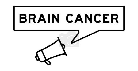 Téléchargez les illustrations : Icône mégaphone avec bulle vocale dans le mot cancer du cerveau sur fond blanc - en licence libre de droit