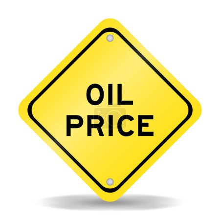 Téléchargez les illustrations : Signe de transport de couleur jaune avec le prix du pétrole mot sur fond blanc - en licence libre de droit