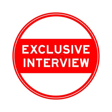 Illustration for Red color round seal sticker in word exclusive interview on white background - Royalty Free Image