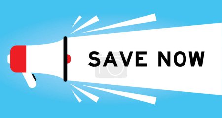 Téléchargez les illustrations : Color megaphone icon with word save now in white banner on blue background - en licence libre de droit