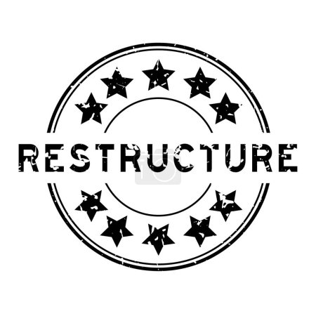 Ilustración de Grunge black restructure word with star icon round rubber seal stamp on white background - Imagen libre de derechos