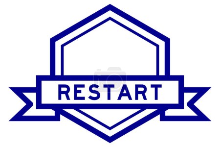 Ilustración de Banner de etiqueta de hexágono de color azul vintage con reinicio de palabra sobre fondo blanco - Imagen libre de derechos