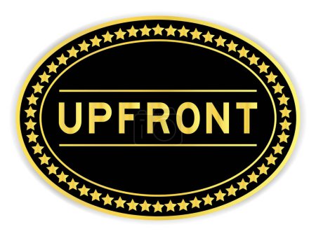 Ilustración de Etiqueta engomada ovalada de color negro y oro con palabra por adelantado sobre fondo blanco - Imagen libre de derechos