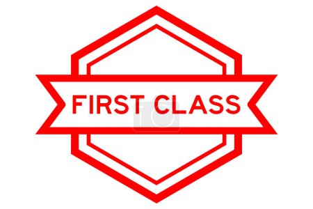 Téléchargez les illustrations : Vintage red color hexagon label banner with word first class on white background - en licence libre de droit