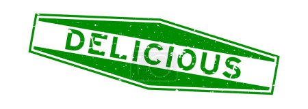 Téléchargez les illustrations : Grunge vert délicieux mot hexagone cachet en caoutchouc sur fond blanc - en licence libre de droit