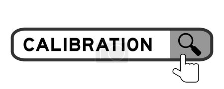 Illustration for Search banner in word calibration with hand over magnifier icon on white background - Royalty Free Image
