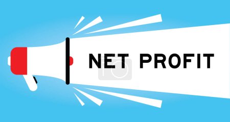 Téléchargez les illustrations : Color megaphone icon with word net profit in white banner on blue background - en licence libre de droit