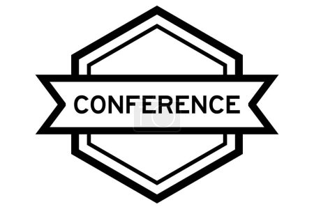 Ilustración de Banner de etiqueta de hexágono de color negro vintage con conferencia de palabras sobre fondo blanco - Imagen libre de derechos