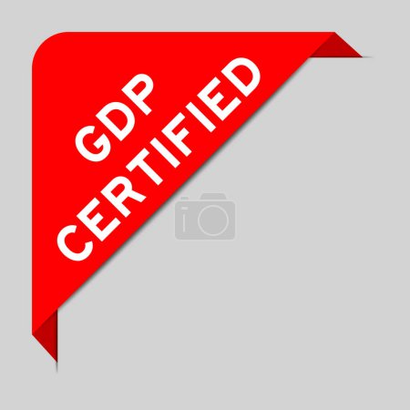 Téléchargez les illustrations : Couleur rouge de bannière d'étiquette d'angle avec le PIB de mot (bonne pratique de distribution) certifié sur fond gris - en licence libre de droit