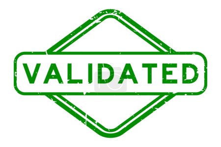 Grunge green validated word rubber seal stamp on white background