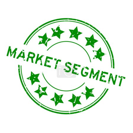 Illustration for Grunge green market segment word with star icon round rubber seal stamp on white background - Royalty Free Image