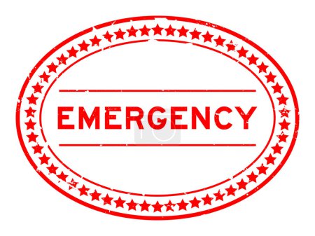 Téléchargez les illustrations : Grunge mot d'urgence rouge timbre de joint en caoutchouc ovale sur fond blanc - en licence libre de droit