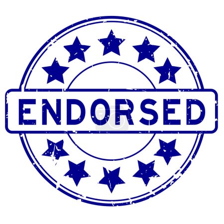 Ilustración de Grunge palabra azul endosada con sello de sello de goma redonda icono estrella sobre fondo blanco - Imagen libre de derechos