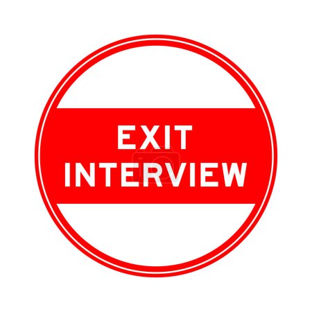 Illustration for Red color round seal sticker in word exit interview on white background - Royalty Free Image
