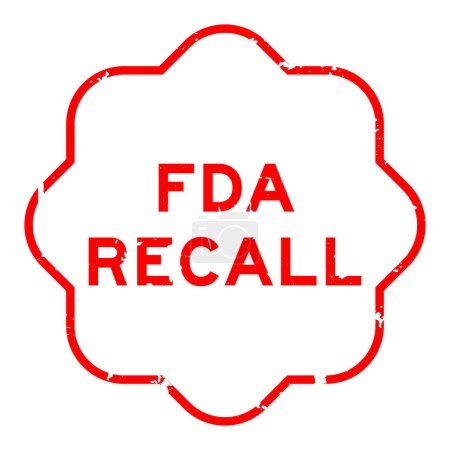 Téléchargez les illustrations : Grunge rouge FDA rappel mot caoutchouc cachet sur fond blanc - en licence libre de droit