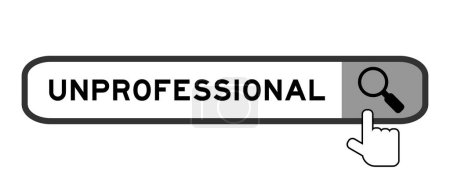 Illustration for Search banner in word unprofessional with hand over magnifier icon on white background - Royalty Free Image