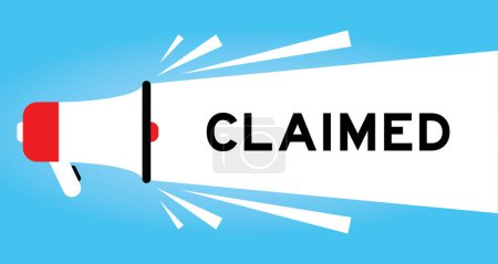 Illustration for Color megaphone icon with word claimed in white banner on blue background - Royalty Free Image