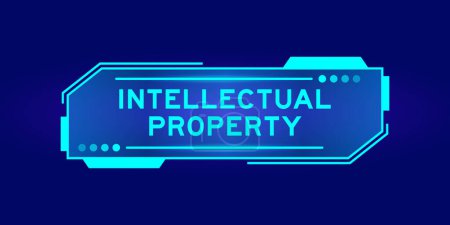 Illustration for Futuristic hud banner that have word intellectual propery on user interface screen on blue background - Royalty Free Image